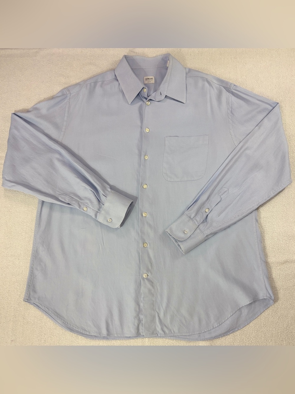 Armani Collezioni Men's Dress Shirt Size 42 16.5 L Blue Micro Stripe Made Italy